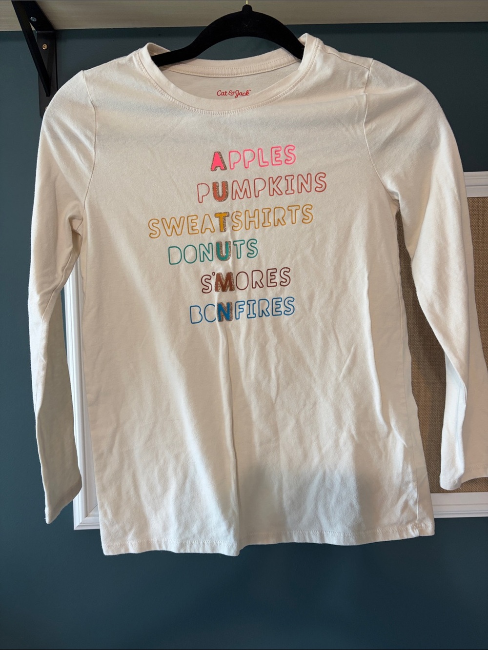 Cat & Jack Cream Long-Sleeve Tee with Colorful Fall Word Art